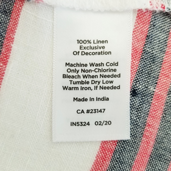 Talbots White Stripe 100% Linen Flutter Sleeve Smocked Notch Neck Top Medium - Picture 5 of 5